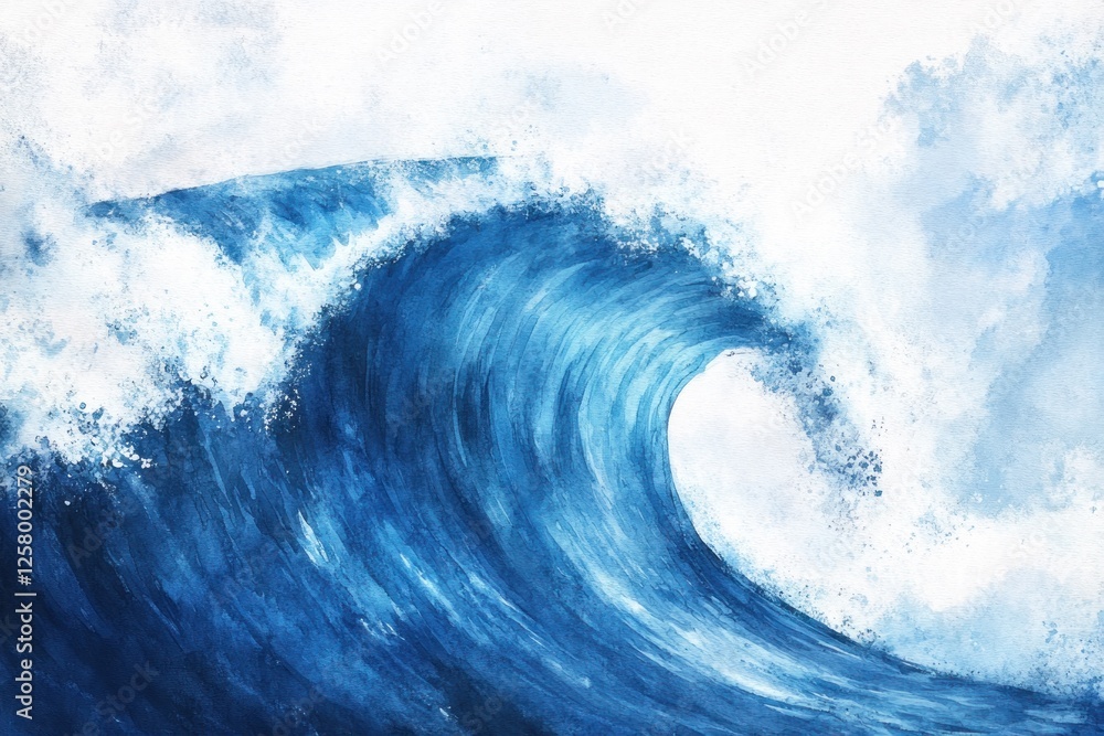 Majestic Ocean Wave Crashing with Foam Under Bright Sky Majestic Ocean Wave Crashing with Foam Under Bright Sky