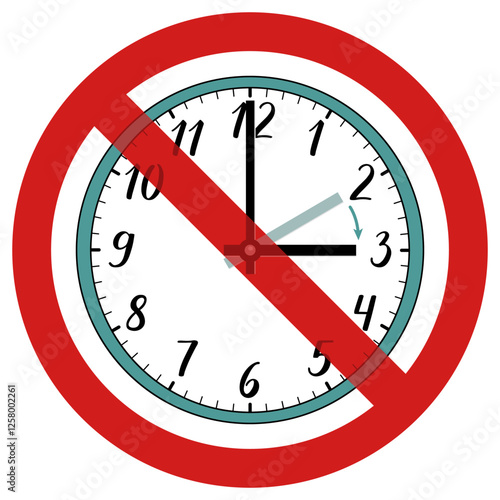 An illustration of a clock showing time adjustment, crossed out with a red circle, symbolizing the absence of the need to change clocks. Represents regions that do not observe daylight saving time.