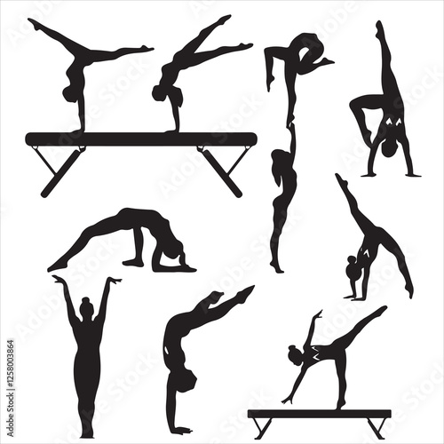 set of vector icon gymnast silhouette	