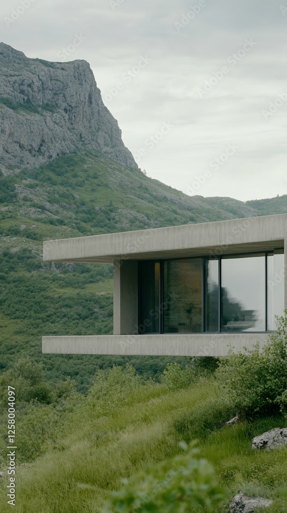 Elegant Multi level fireproof home with reinforced walls and windows set within a cleared safety perimeter surrounded by wild mountain landscapes disaster safe living Elegant Multi level fireproof home with reinforced walls and windows set within a cleared safety perimeter surrounded by wild mountain landscapes disaster safe living