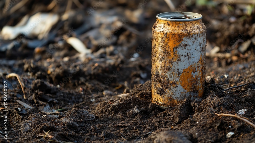 Obraz premium Abandoned Can in Polluted Ground