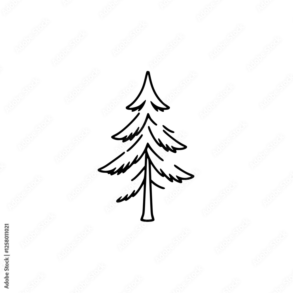 Obraz premium Simple outline drawing of a stylized Christmas tree.