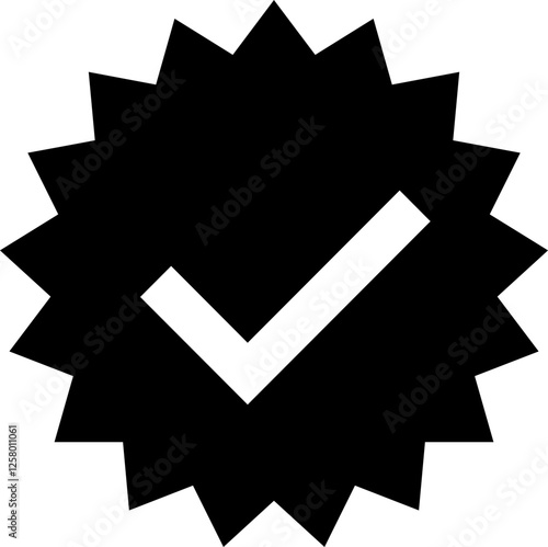Free Download Bold black starburst icon featuring a prominent white checkmark.  Perfect for signifying approval, completion, or verification in websites, apps, and presentations. - GFXLoad