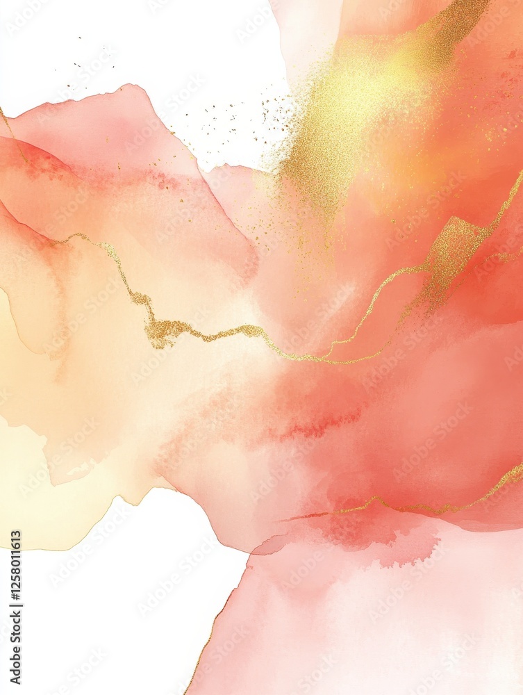 Fototapeta premium Watercolor art background vector. Wallpaper design with paint brush and gold line art. Earth tone beige watercolor Illustration for prints, wall art, cover and invitation cards.