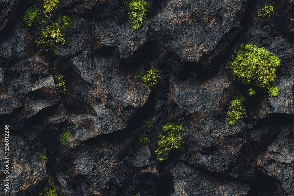 Seamless Mossy Forest Texture with Damp Rocks, Greenery, and Dark, Tranquil Nature Colors Seamless Mossy Forest Texture with Damp Rocks, Greenery, and Dark, Tranquil Nature Colors