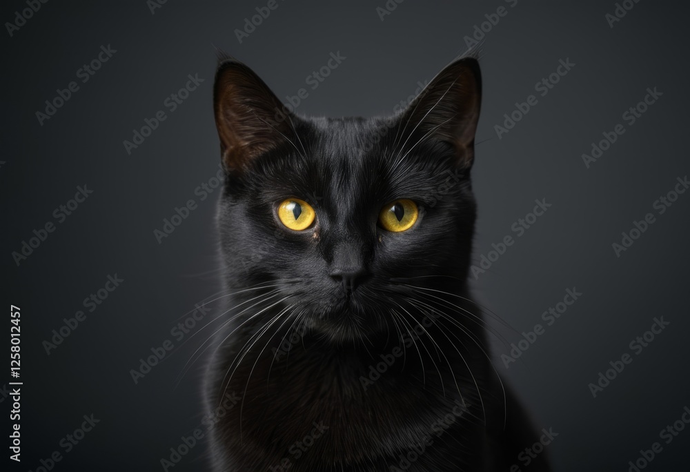 Mysterious Bombay Cat with Striking Yellow Eyes on a Dark Background Mysterious Bombay Cat with Striking Yellow Eyes on a Dark Background