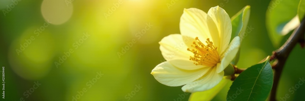 Delicate lemon flower petals unfolding in sunlight, lemon tree, nature Delicate lemon flower petals unfolding in sunlight, lemon tree, nature
