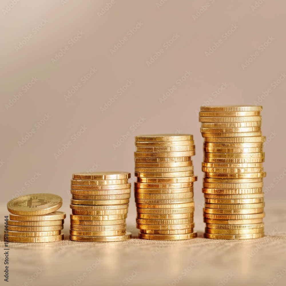 Stacks of golden Bitcoin coins arranged in ascending order, symbolizing cryptocurrency growth and financial success
Stacks of golden Bitcoin coins arranged in ascending order, symbolizing cryptocurrency growth and financial success