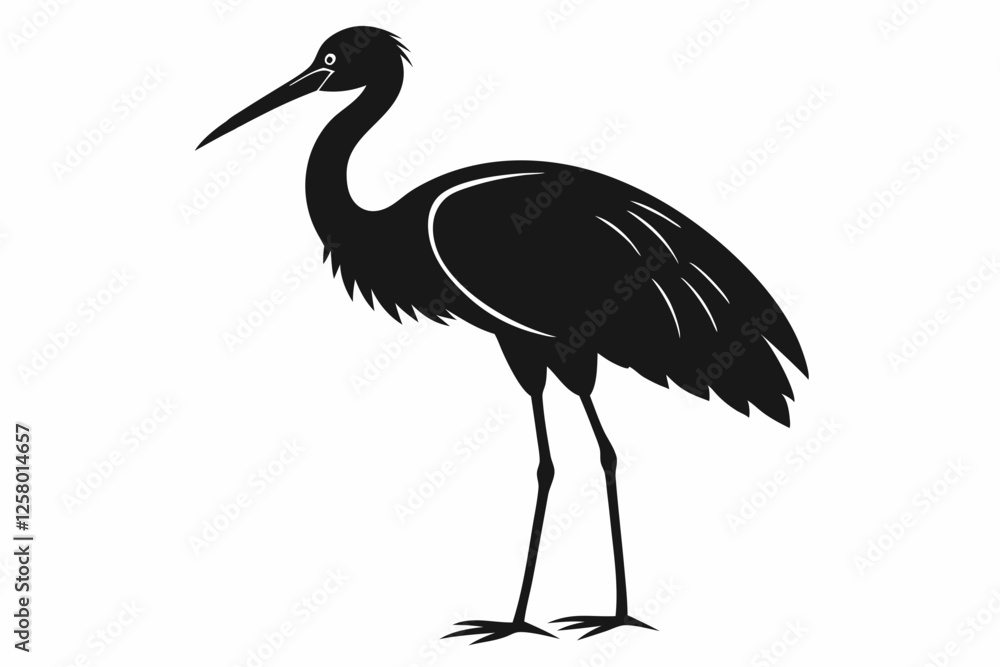 Obraz premium Vintage Stork Illustration – Retro Bird Vector Art,Stork Line Art Silhouette Icon.