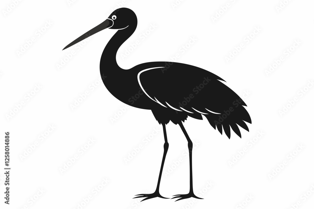 Obraz premium Vintage Stork Illustration – Retro Bird Vector Art,Stork Line Art Silhouette Icon.
