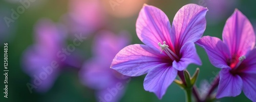 Delicate petals of rampion bellflower unfolding, flower, closeup, campanula rapunculus photo