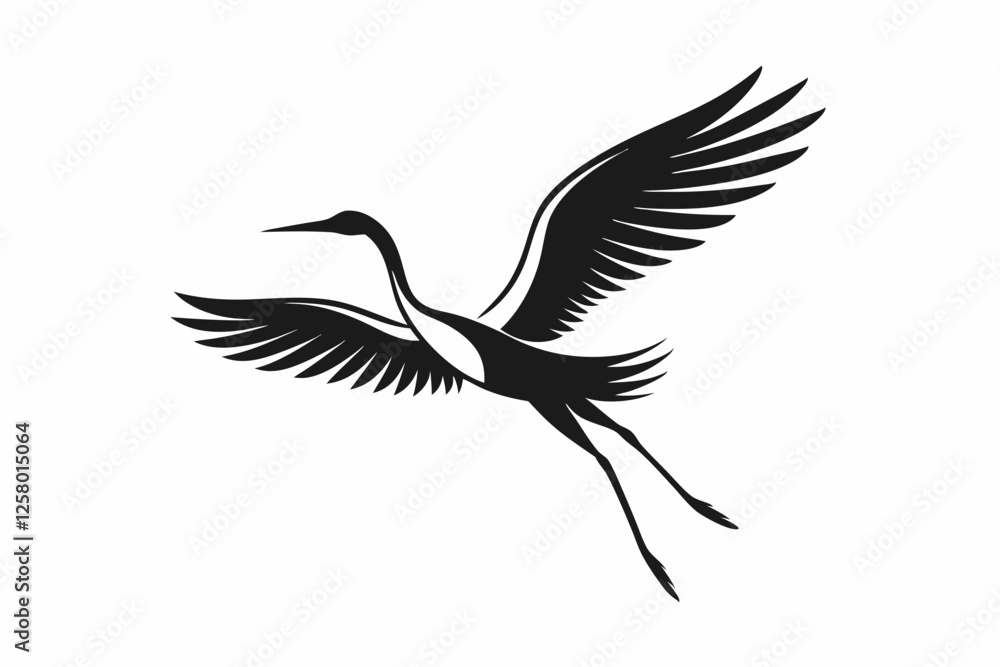 Obraz premium Vintage Stork Illustration – Retro Bird Vector Art,Stork Line Art Silhouette Icon.