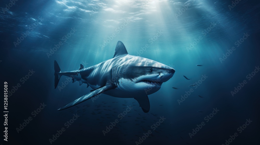 Naklejka premium photograph of A lone shark is a predator swimming around under the sea.