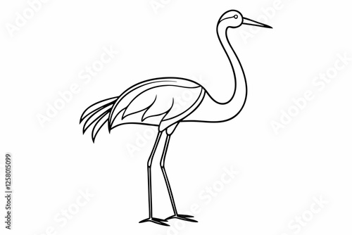 Vintage Stork Illustration – Retro Bird Vector Art,Stork Line Art Silhouette Icon.