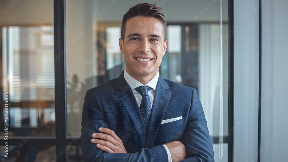 Confident Successful Businessman Portrait Professional Corporate Executive Smiling Happy Man in Modern Office Attire Elegant Stylish Dark Blue Suit Positive Attitude Strong Leadership Image for Confident Successful Businessman Portrait Professional Corporate Executive Smiling Happy Man in Modern Office Attire Elegant Stylish Dark Blue Suit Positive Attitude Strong Leadership Image for