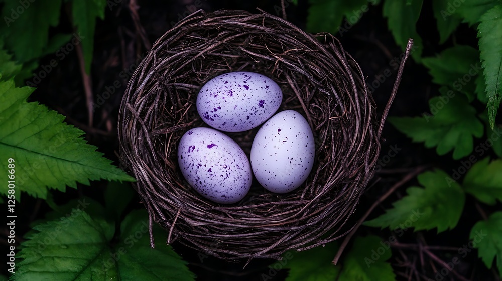 Obraz premium Avian Nest Sanctuary Three Speckled Eggs Nature Wildlife Close Up Detailed Bird Nursery Protection