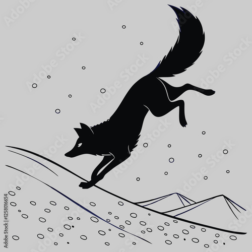 a fox diving into the snow silhouette vector design art and illustration