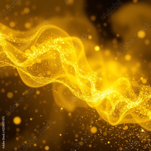 Gold flow and golden glitter smoke particles background shimmer glow or dust light spray golden fragrance flow effect with magic glitter fluid sparkles and shine gleaming flares Bokeh light lights