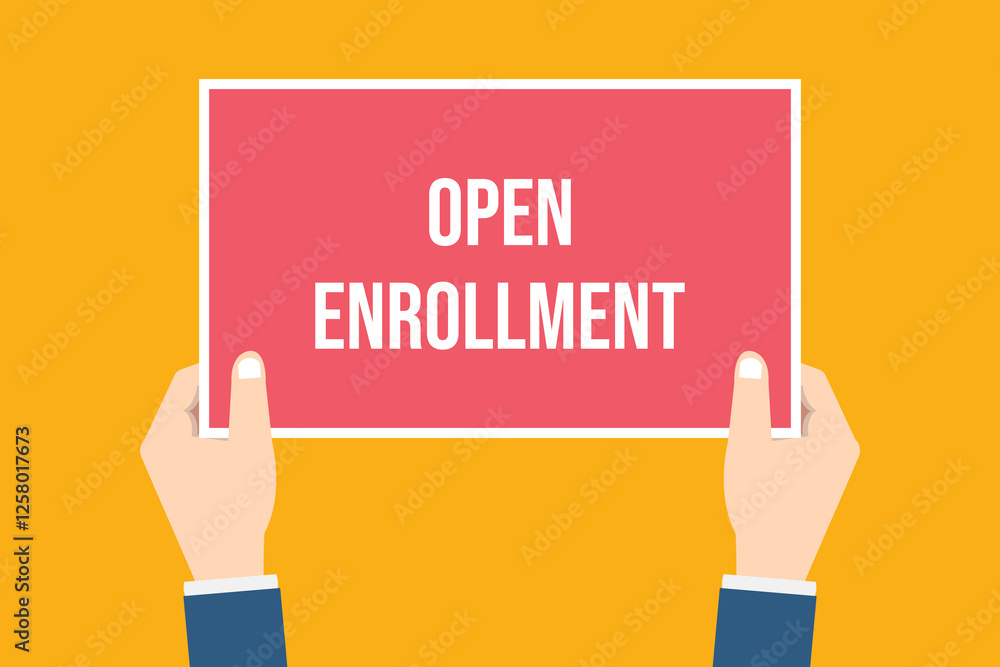 The human hands holds a open enrollment sign
The human hands holds a open enrollment sign