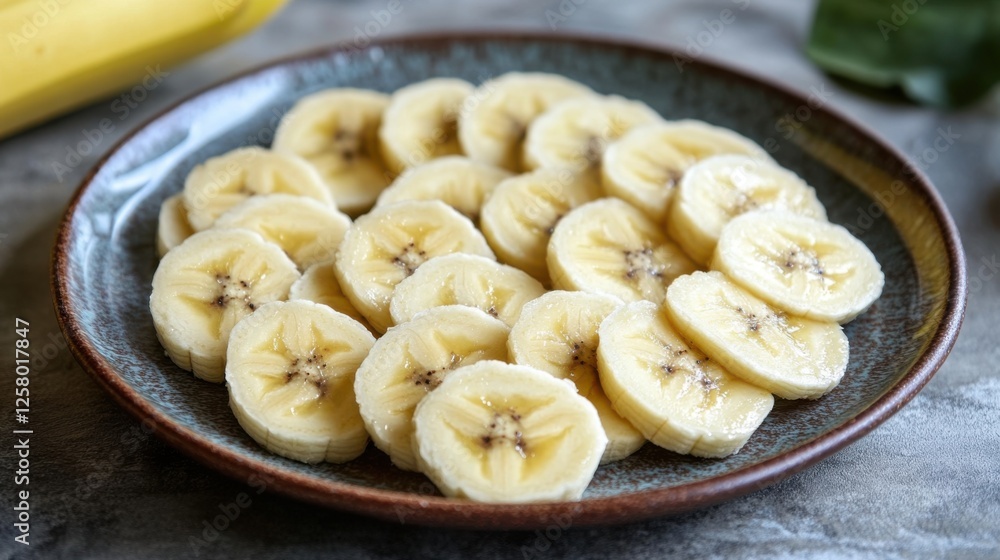Slicing fresh bananas for healthy snack preparation kitchen food photography home environment close-up view nutrition concept Slicing fresh bananas for healthy snack preparation kitchen food photography home environment close-up view nutrition concept