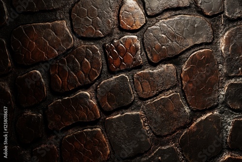 Angled close up of reptile like textured stone surface photo