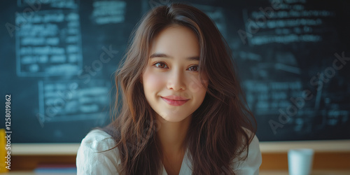 Engaging female student classroom portrait photography academic environment close-up view capturing confidence and joy