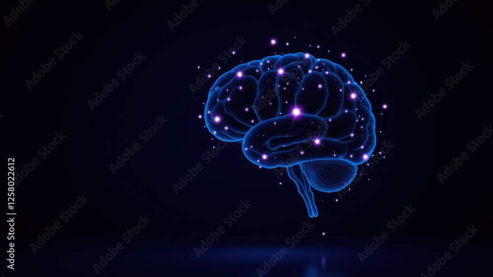 Artificial Intelligence concept with a glowing human brain against a dark background. Artificial Intelligence concept with a glowing human brain against a dark background.