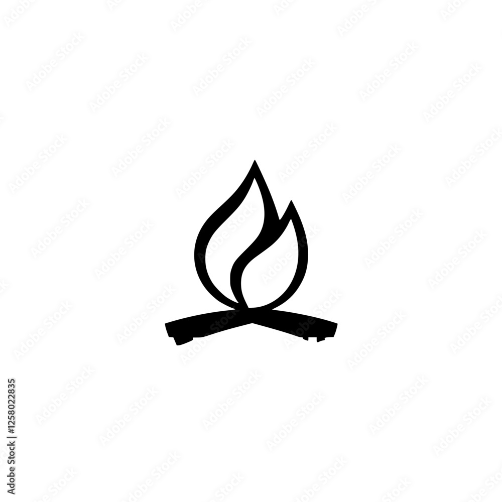 Black-and-White Campfire Icon with Black-and-White Campfire Icon with