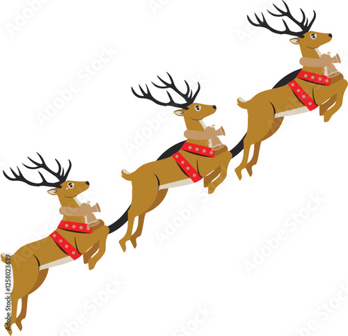 Fotografie Three Christmas Reindeer Soaring Through the Air