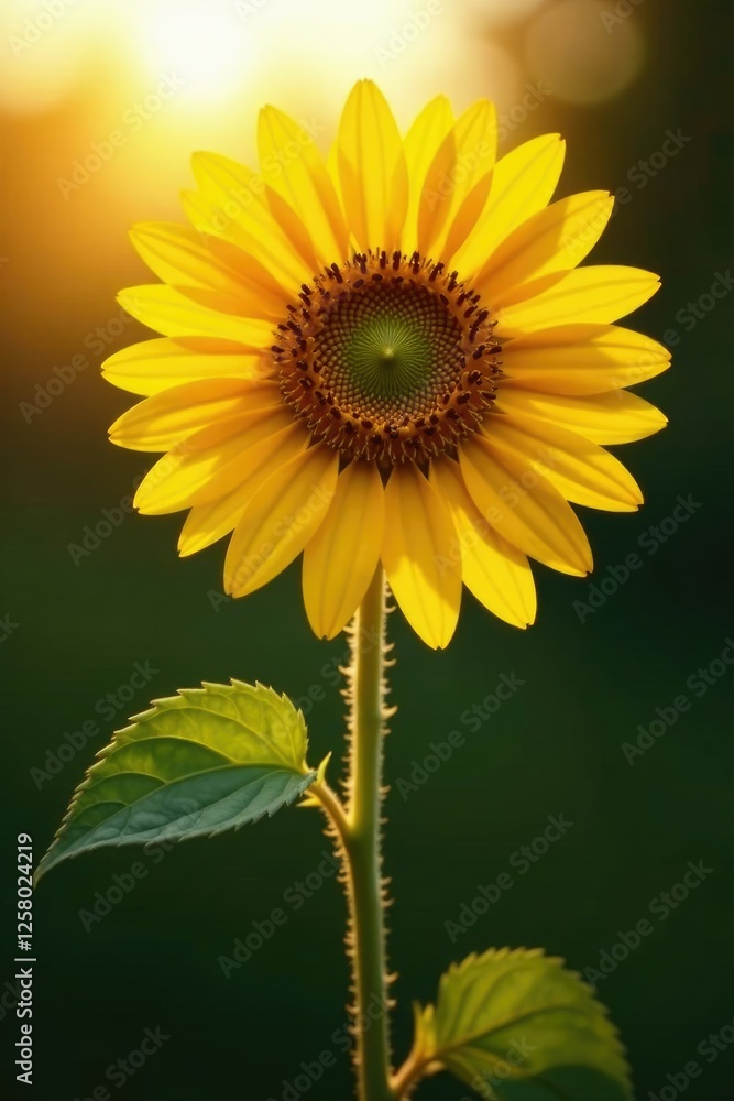 Fototapeta premium Backlit sunflower with delicate petals and a strong stem, floral, bright, plant