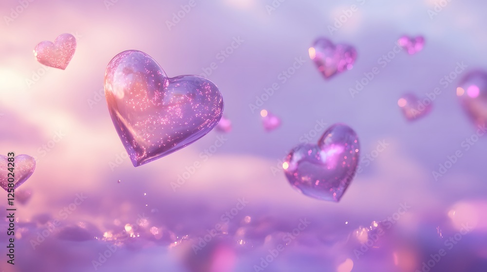 Obraz premium Floating Transparent Hearts in a Dreamy Colorful Background