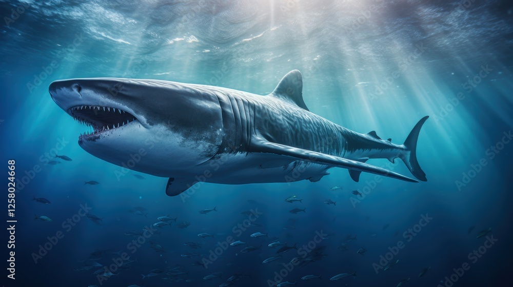 Fototapeta premium photograph of Blue whale swimming in the deep ocean