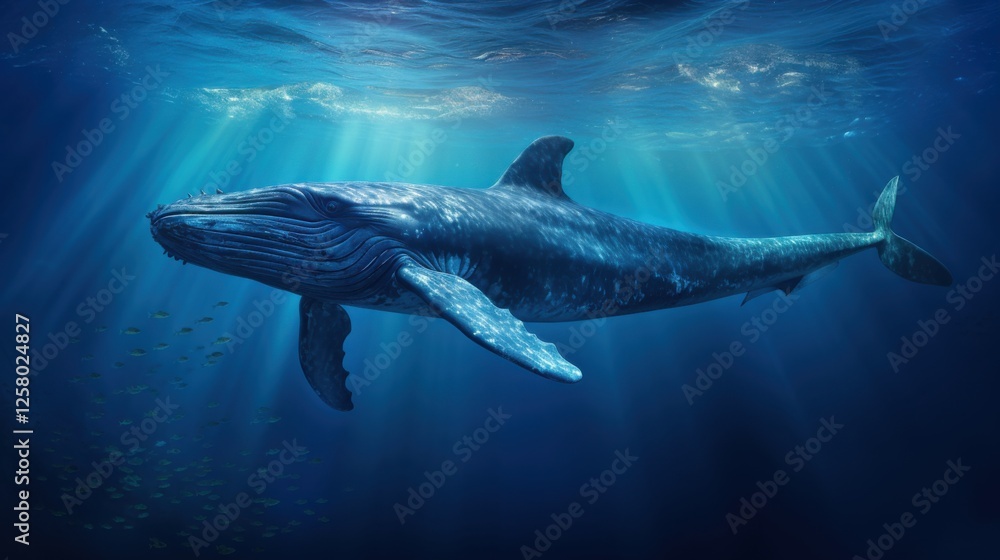 Fototapeta premium photograph of Blue whale swimming in the deep ocean