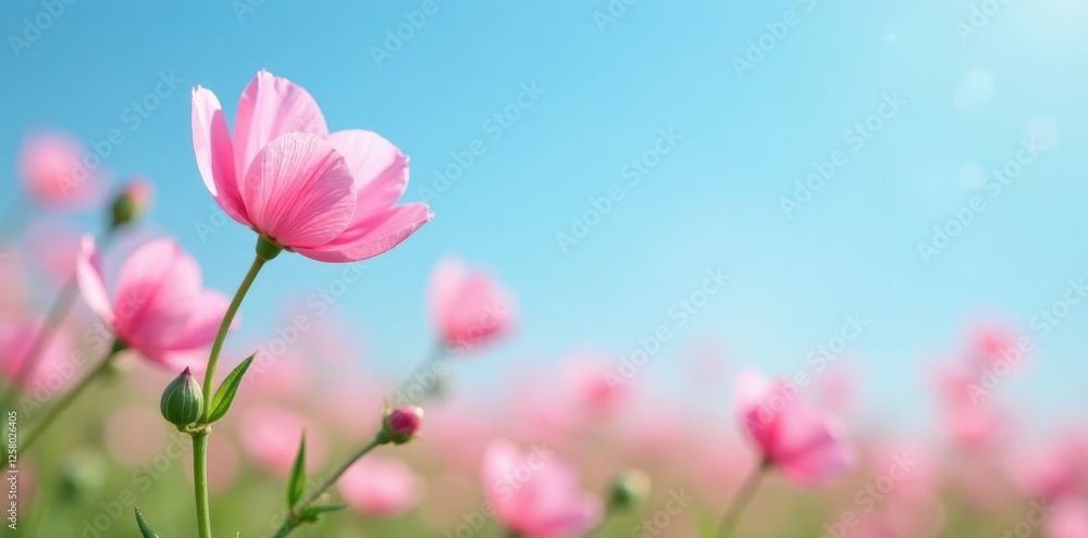 delicate pink meadow pea blooms against a blue sky, flowers, meadow, light delicate pink meadow pea blooms against a blue sky, flowers, meadow, light