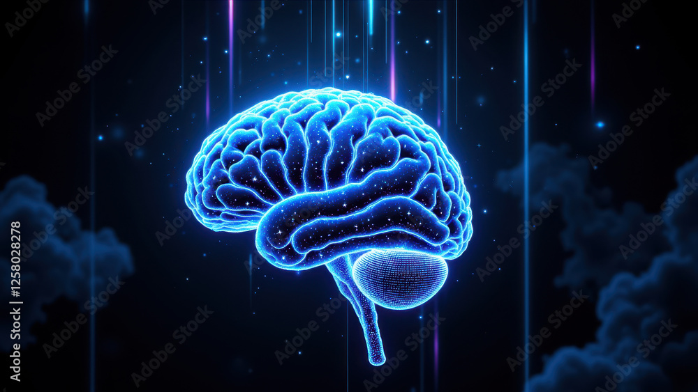 Fototapeta premium 3D rendering of human brain with AI-inspired background.
