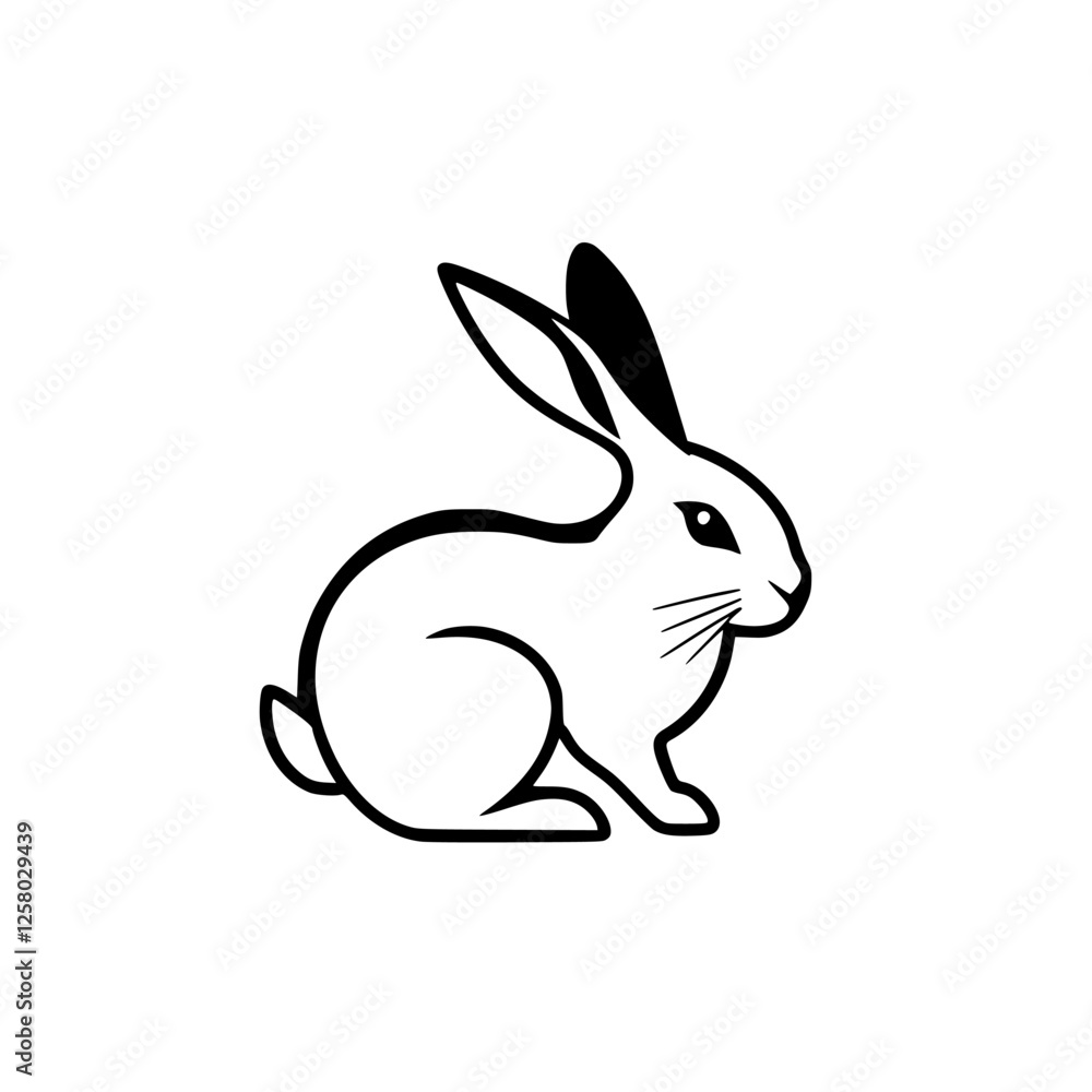 Minimalist black and white illustration of a rabbit, a profile view, with sleek lines and a simple, clean design. Minimalist black and white illustration of a rabbit, a profile view, with sleek lines and a simple, clean design.