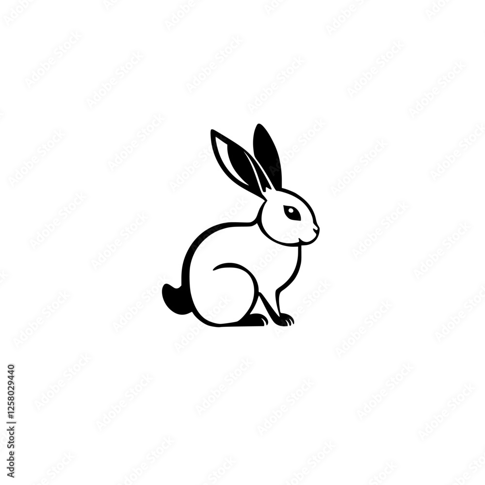 Fototapeta premium Simple: Elegant Line Drawing of a Rabbit sitting in the snow.