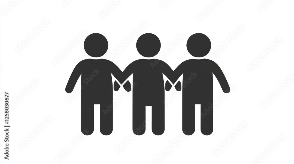 Silhouette of four people standing together and holding hands in front of light background. Silhouette of four people standing together and holding hands in front of light background.