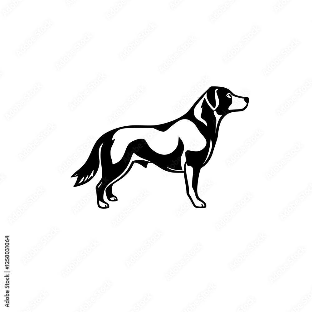 Obraz premium Black and White Dog Silhouette: Standing Labrador Retriever In Profile, Minimalist Design