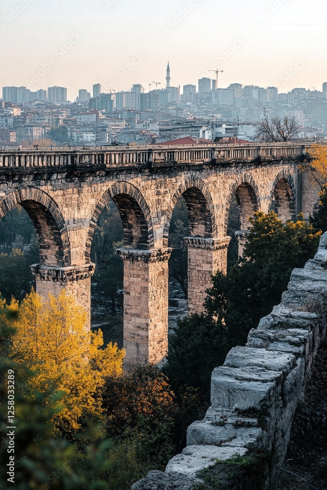 Fototapeta premium the stone aqueduct in Istanbul, highlighting the contrast between the ancient stone structure