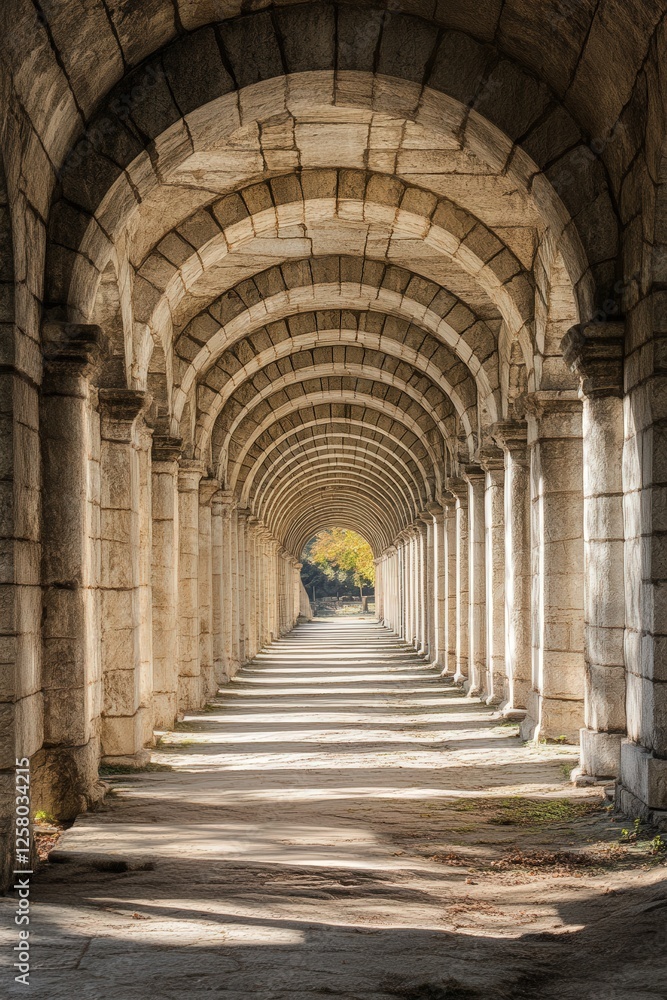 the stone aqueduct in Istanbul, with sunlight streaming through the arches, casting shadows on the ground the stone aqueduct in Istanbul, with sunlight streaming through the arches, casting shadows on the ground