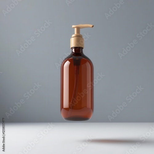 Wallpaper Mural Floating amber pump bottle on a minimalist background template mockup. Torontodigital.ca