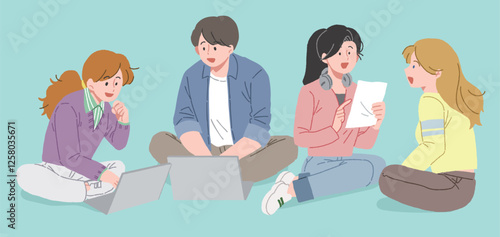앉아서 공부하는 학생들