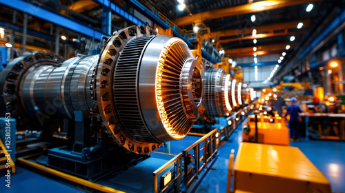 High tech gas turbine engines in modern power plant facility