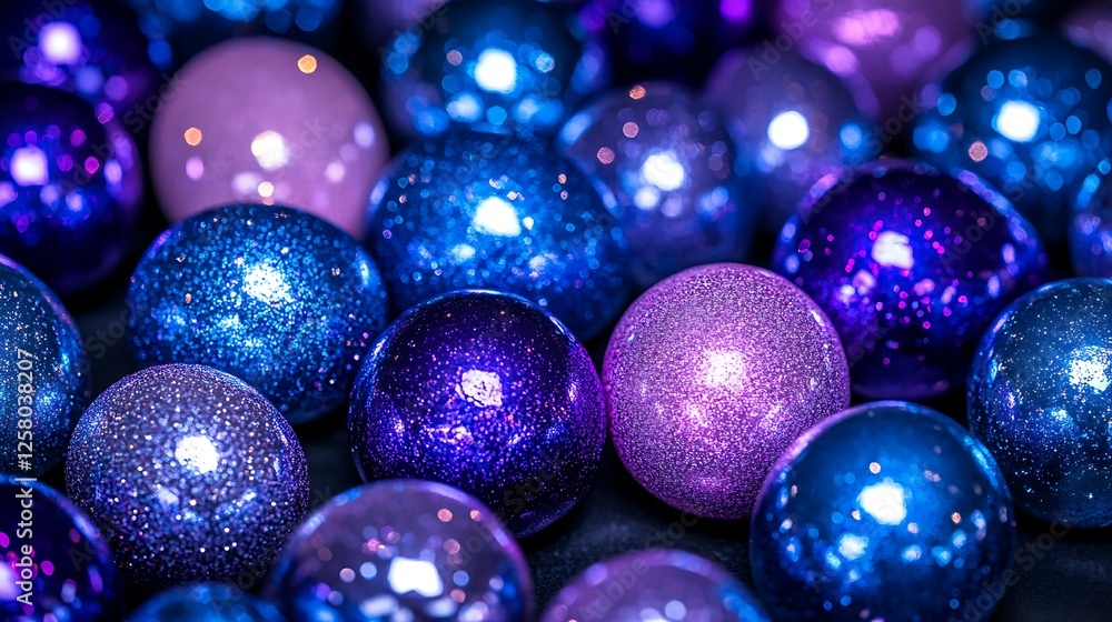 Colorful Array of Marbles Shimmering with Glitter Sparkle and Light in a Close Up Spherical Display
