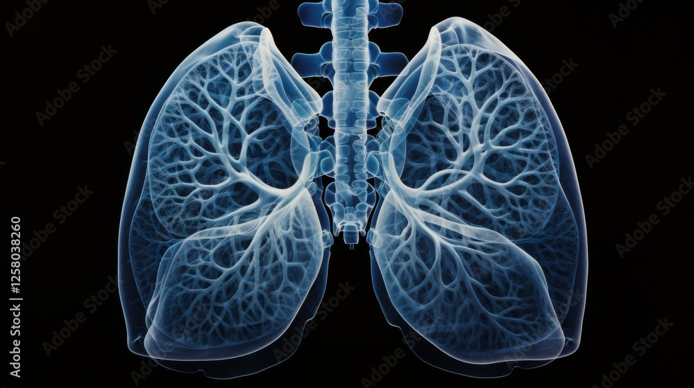 photograph of Close-up blue lung x-ray image, medical chest scan photograph of Close-up blue lung x-ray image, medical chest scan