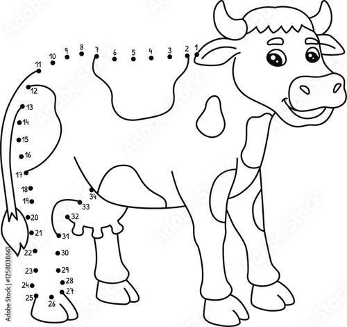 Dot to Dot Cow Animal Isolated Coloring Page