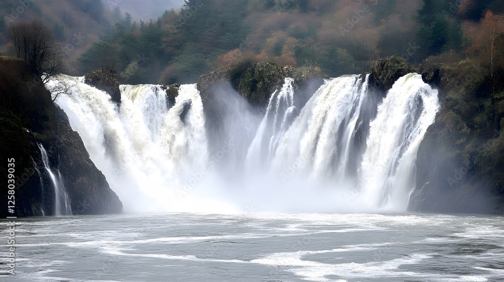 Fototapeta premium Majestic Waterfall Cascading Down Rocky Cliffs