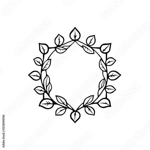 Minimalist Illustration of a Black Leafy Wreath, an artistic representation of a circle.
