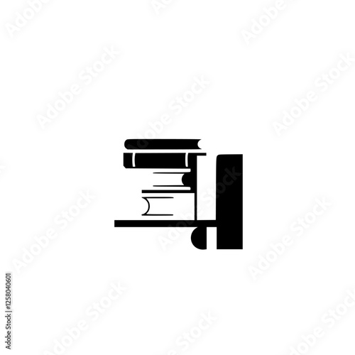 Book shelf with books and a minimalist abstract design.